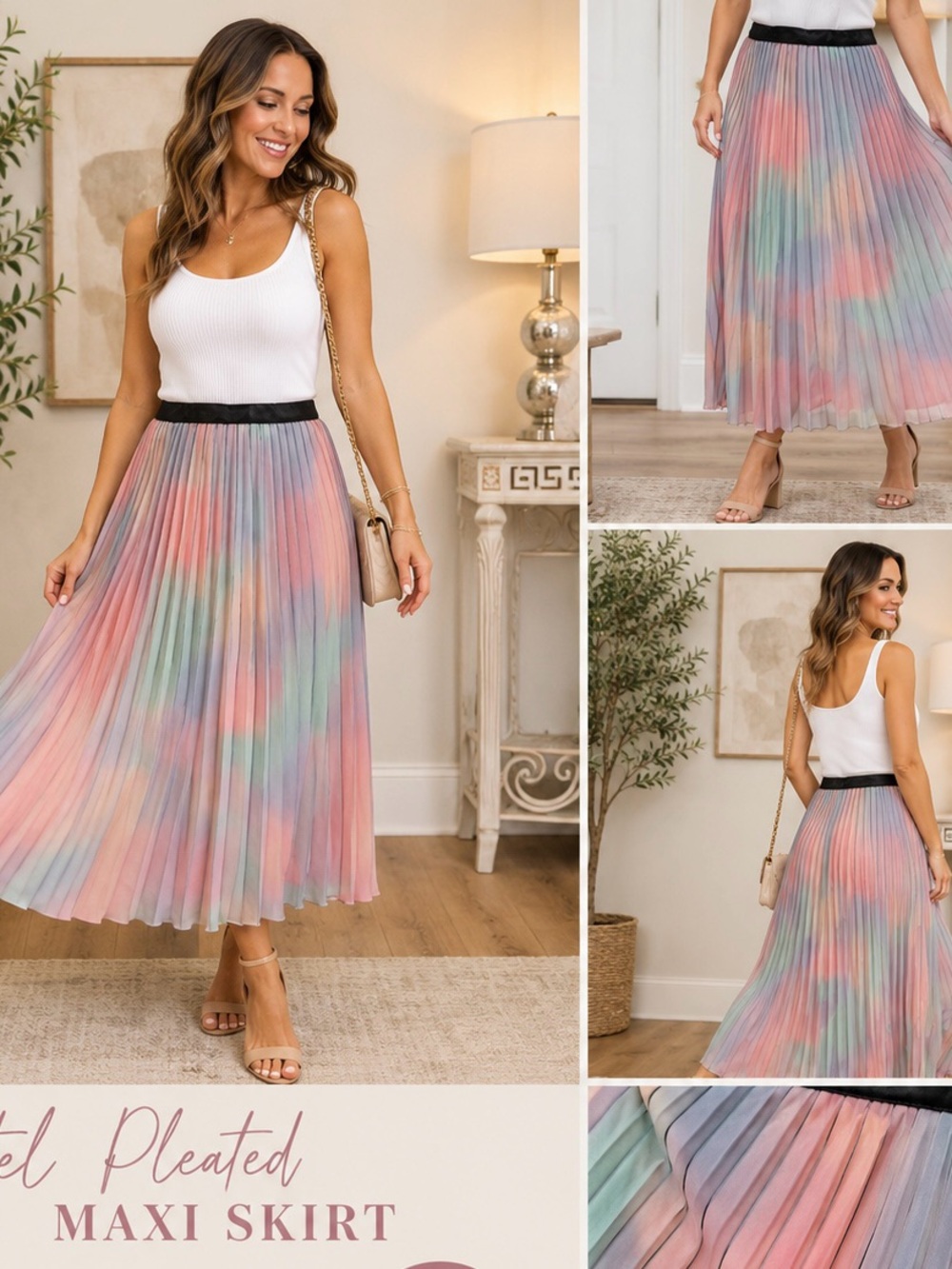 Pleated Maxi Skirt – Pastel Multi
